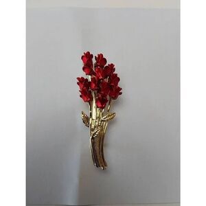 Rose bouquet brooch/pin Metal sculpture Red Gold